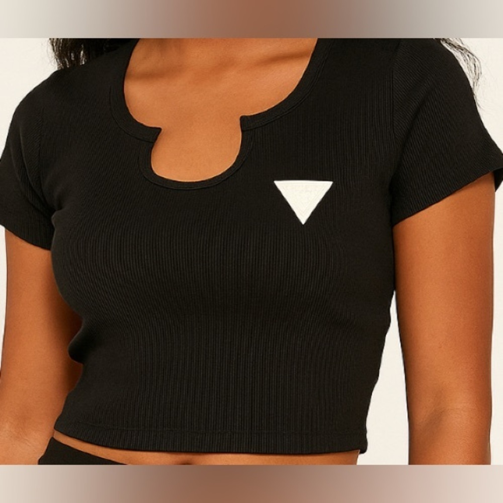 GUESS Logo Black Fitted Ribbed Crop short sleeve T-Shirt M